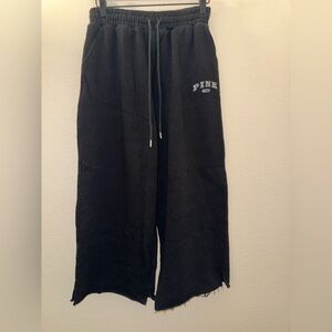 VS PINK Black Wide Leg Cut-Off Fleece Sweatpants